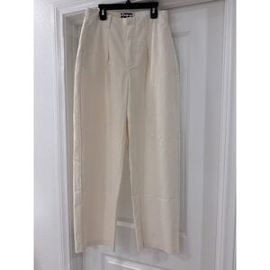 KBB by Kahlana Barrel Leg Pants Women Size 4 Cream High Waisted Cotton Linen NWT